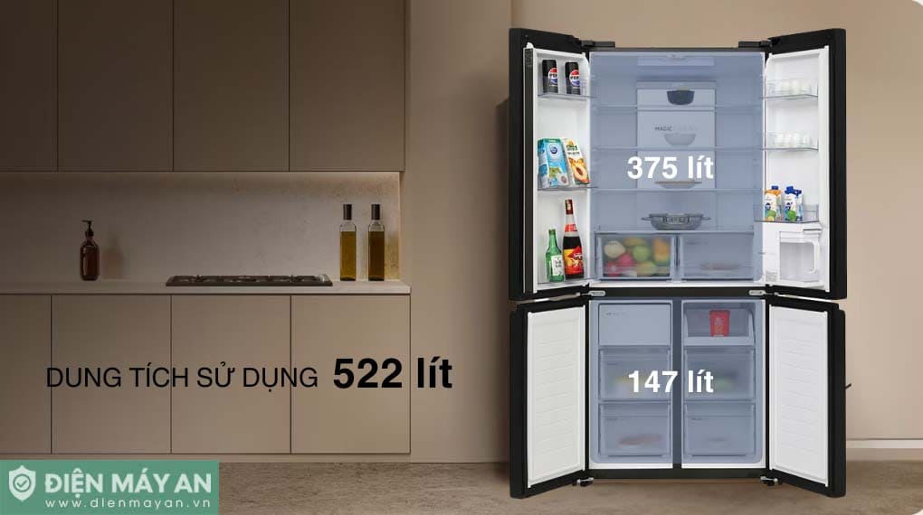 Tủ lạnh Aqua Inverter 522 lít Multi Door AQR-MA600XA(WGL)U1